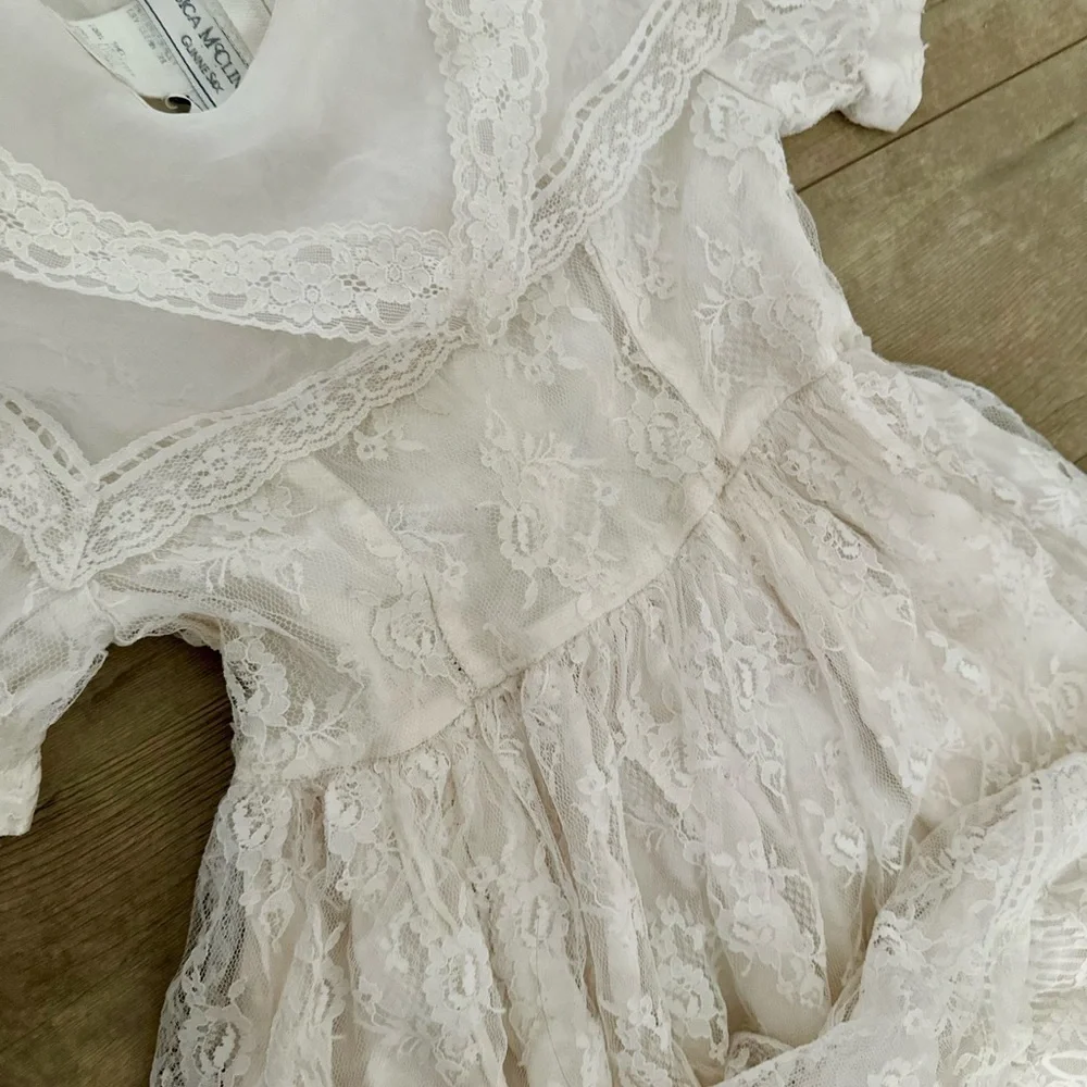 VINTAGE Gunne Sax Jessica McClintock Girls Lace Dress Size 7 Back Zip Lined